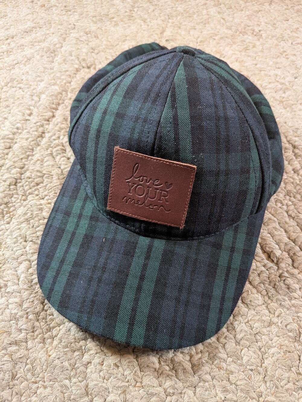 NWOT Women's Love Your Melon Green/Black Plaid Baseball Cap. Made In USA